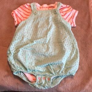 2pc Mint and coral summer short jumpsuit in size 18 months